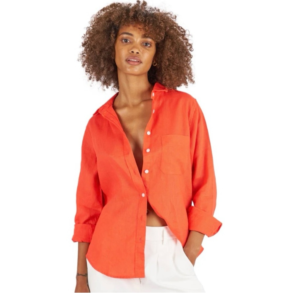 CAMIXA - NWT IRIS CORAL CLASSIC FIT LINEN SHIRT - XS